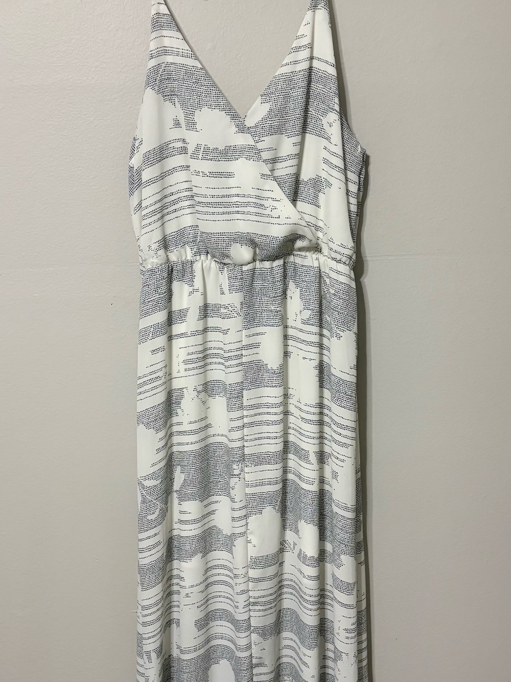 White and Navy Sleeveless Wrap Maxi Dress